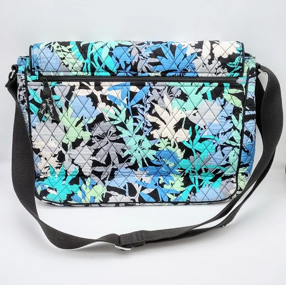 Vera Bradley Camofloral Laptop Messenger Bag Blue Floral Quilted - Picture 3 of 11